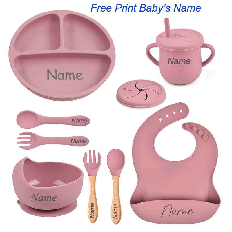 Baby Food Menu - 8Pcs Silikon Geschirr Set Personalisierte Name